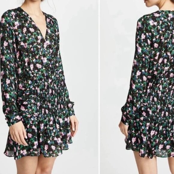 NWOT Veronica Beard Naomi Long Sleeve, Black Multi Floral Silk Mini DressXS $550 - Picture 2 of 13